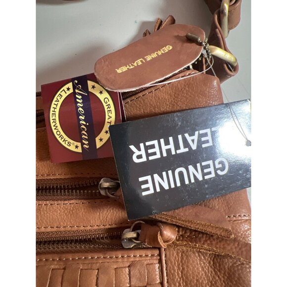 Great American Leather Works Tan Leather Shoulder Bag Crossbody Purse Adjustable - Picture 4 of 14